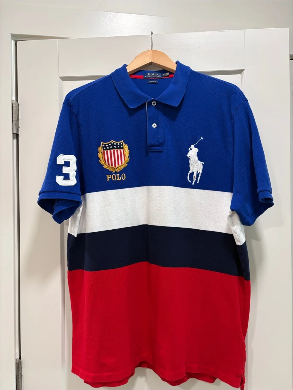Polo Ralph Lauren Big Pony Flag Crest Polo Shirt—Like New!! Preppy—Striped—XL